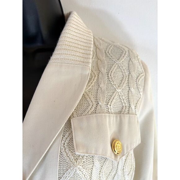 VTG 80s Gina Tricot Jumpsuit Ivory Cable Knit Long Sleeve Shawl Collar Size M - Picture 3 of 4